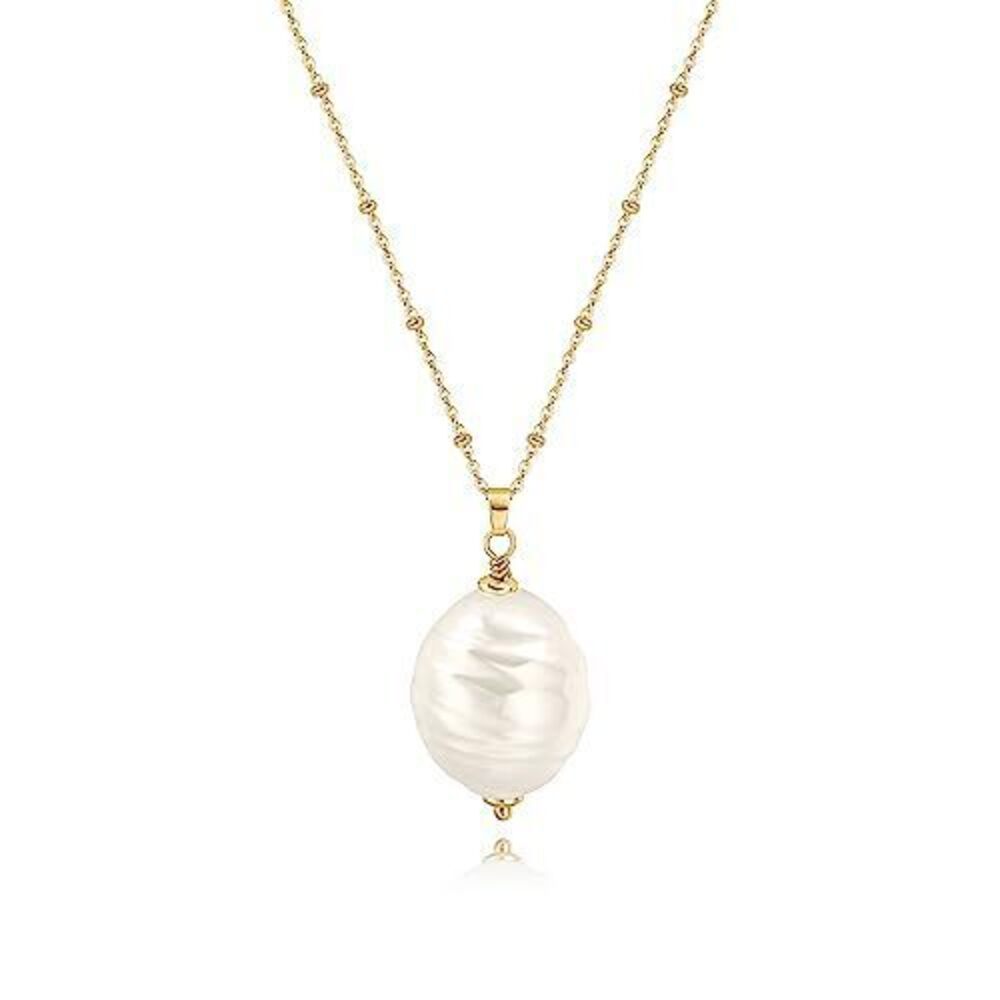3563 Large Baroque Pearl Pendant Necklace, Dainty 18k Gold Plated Long